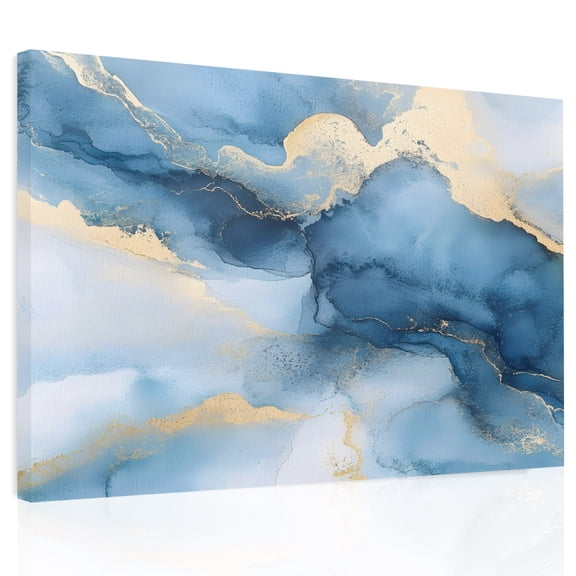 Marble Texture Canvas Print Wall Art, Modern Art Blue Gray Ripple Effect Wall Decor Modern Artwork Paintings Pictures for Living Room Framed and Stretched Ready to Hang, 12" x 16"