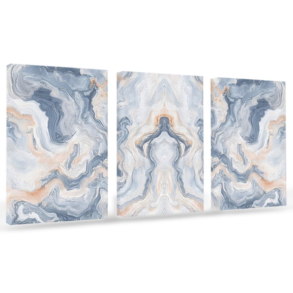 Marble Texture Canvas Wall Art 3 Panels, Elegant Gray Blue Tone Vortex Effect Framed Wall Decor Modern Artwork Prints Painting for Living Room, Bedroom, Kitchen & Cafe Decor 20" x 24"
