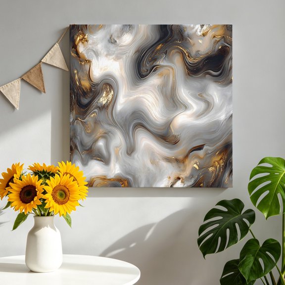 Marble Texture Canvas Wall Art, Abstract Waves Simple Impressionist Framed Canvas Wall Decor Picture Print Artwork Decorations for Living Room Office Ready to Hang 8" x 8"