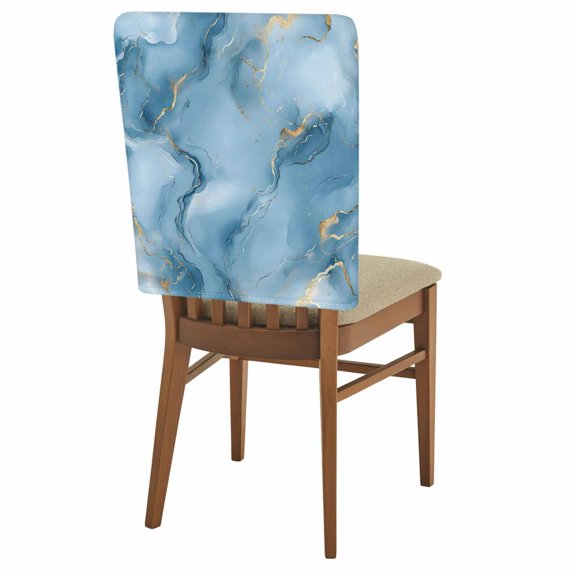 Marble Texture Chair Back Covers Set of 2, Gold Blue Crack Abstract Gradient Art Removable Dining Seat Cover Washable Kitchen Chair Slipcovers Protective for Party Festival Decoration 19x20in