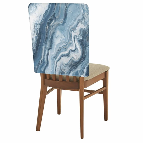 Marble Texture Chair Back Covers Set of 4, Abstract Light Blue White Gradient Art Removable Dining Seat Cover Washable Kitchen Chair Slipcovers Protective for Party Festival Decoration 19x20in