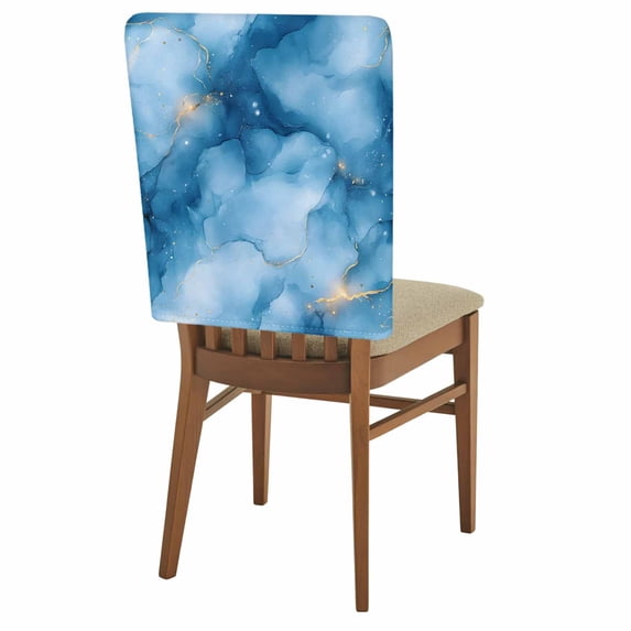 Marble Texture Chair Back Covers Set of 8, Blue Gold Crack Abstract Gradient Art Stretch Dining Chair Back Slipcovers Removable Seat Cover for Kitchen Restaurant Hotel Cafe