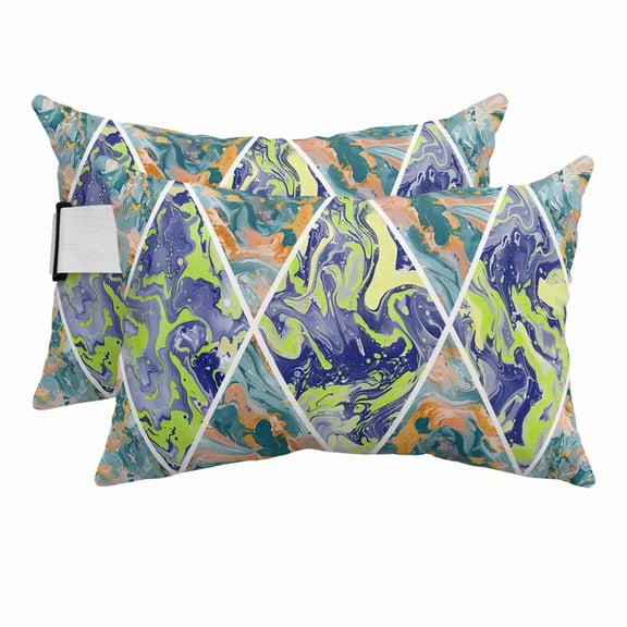 Marble Texture Colorful Liquid Wave Outdoor Pillow for Chaise Lounge Chair,Head RestingPillow with Insert, Retro Modern Abstract Art Waterproof Lumbar Pillows for Patio,11"x16" 2 Pack