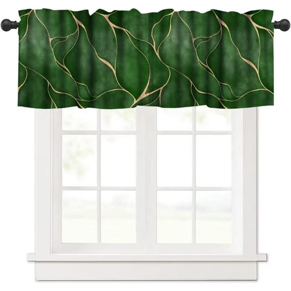 Marble Texture Curtains Valance,Modern Green Abstract Luxury Art Rod Pocket Window Treatments for Living Room Bedroom Kitchen Bathroom Café,1 Panel,54" x 18"