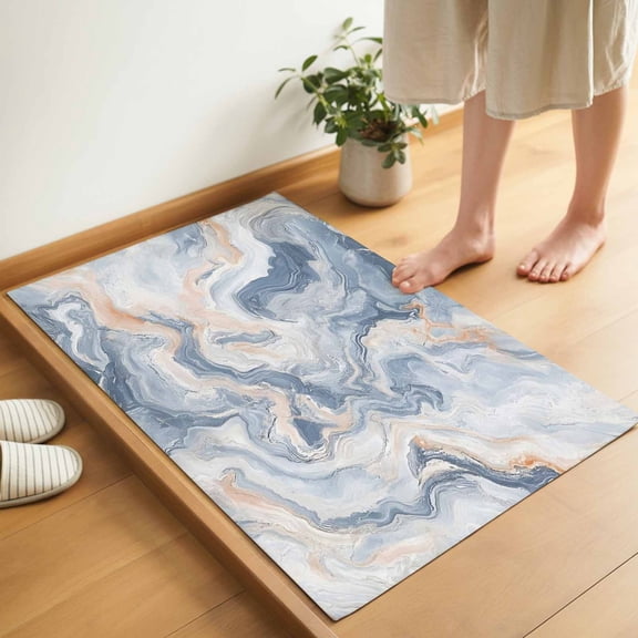 Marble Texture Door Mat 16x24 Inch Elegant Gray Blue Tone Vortex Effect Entryway Rug with Non-Slip Rubber, Inside Floor Mats Front Door Rug for Living Room Bathroom Bedroom Home Office