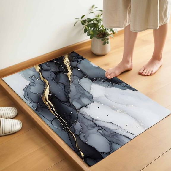 Marble Texture Door Mat 16x24 Inch Gray Marble Abstract Art Entryway Rug with Non-Slip Rubber, Inside Floor Mats Front Door Rug for Living Room Bathroom Bedroom Home Office