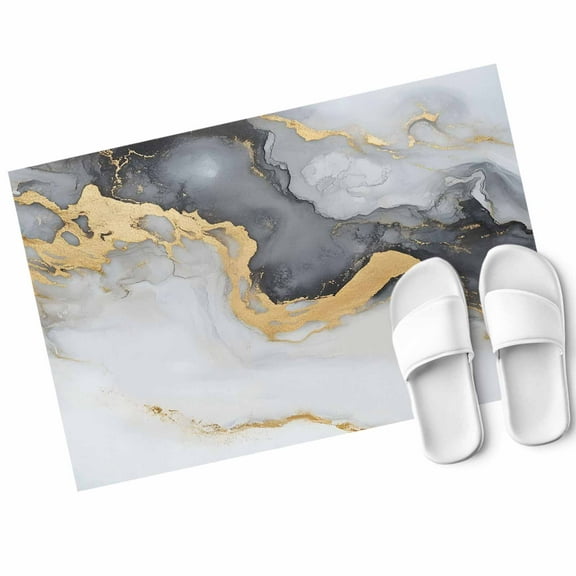 Marble Texture Door Mat Abstract Black Gold Gradient Art Non Slip Absorbent Entrance Mat Washable Low Profile Indoor Doormat for Front Door Entryway Entry 16"x24"