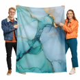 thumbnail image 1 of Marble Texture Flannel Blanket for Bed,Travel and Camping, Blue Green Gold Abstract Wave Modern Style Super Soft Cozy Blanket for All Seasons 32"x48", 1 of 7