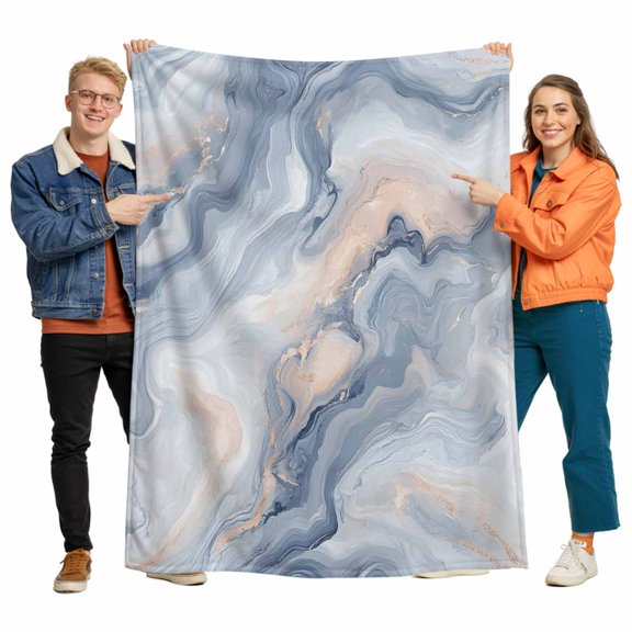 Marble Texture Flannel Blanket for Bed,Travel and Camping, Elegant Blue Gray Tone Vortex Effect Super Soft Cozy Blanket for All Seasons 60"x80"