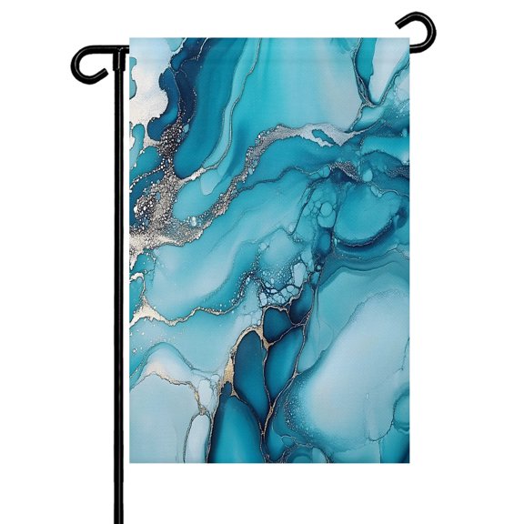 Marble Texture Garden Flag 12x18 Inch Sage Green Sliver Shinny Modern Abstract Double Sided Small Decorative Garden Flags for Outside, Outdoor Yard Porch Lawn Decoration
