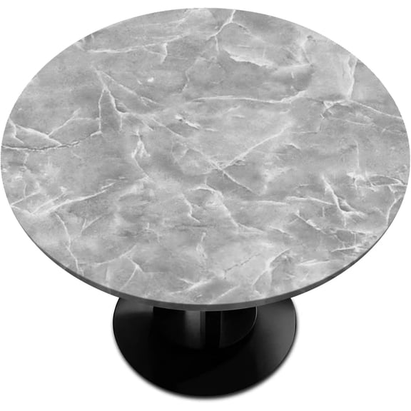 Marble Texture Gray Round Tablecloths with Elastic Edge Fitted Round Table Cloth Small Wipeable Washable Circle Table Covers for Dinner Patio Party Indoor Outdoor Kitchen Decor (Fit 36-44 In)
