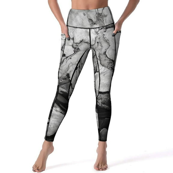 Marble Texture High Waisted Leggings for Women No See Through Tummy Control Buttery Soft Yoga Pants for Workout Athletic Running