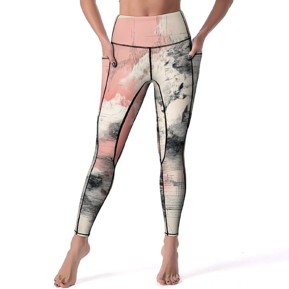 Marble Texture High Waisted Leggings for Women No See Through Tummy Control Buttery Soft Yoga Pants for Workout Athletic Running