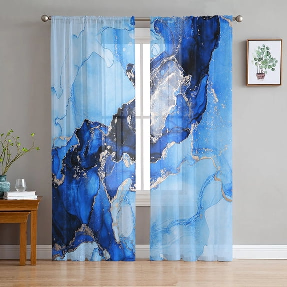 Marble Texture Ink Painting Style Sheer Curtains for Windows Tulle Curtains for Living Room Bedroom Children Room Decor