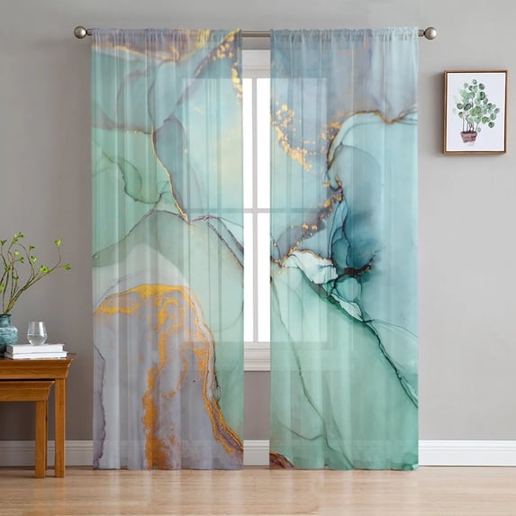Marble Texture Ink Painting Style Sheer Curtains for Windows Tulle Curtains for Living Room Bedroom Children Room Decor