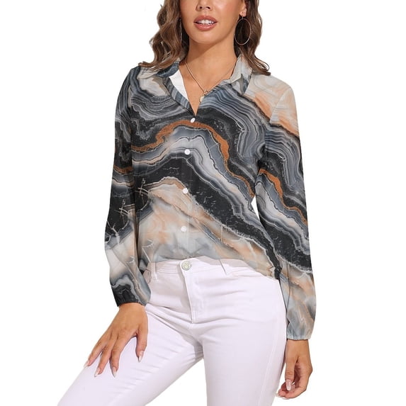 Marble Texture Long Sleeve Blouse Woman Streetwear Casual Shirts Summer Oversize Woman Streetwear Clothing Birthday Present