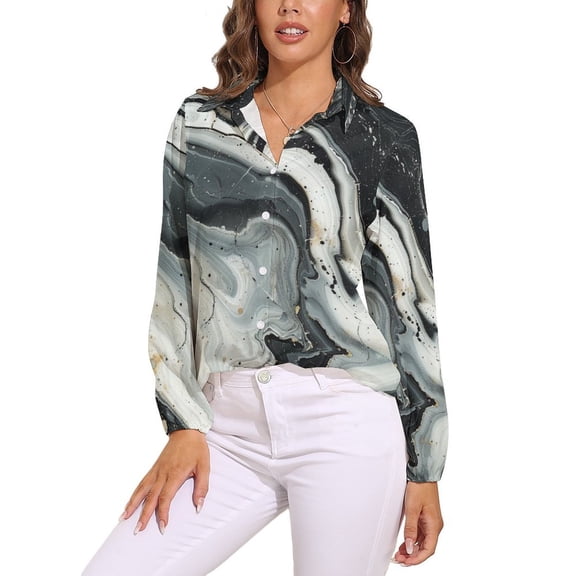 Marble Texture Long Sleeve Blouse Woman Streetwear Casual Shirts Summer Oversize Woman Streetwear Clothing Birthday Present
