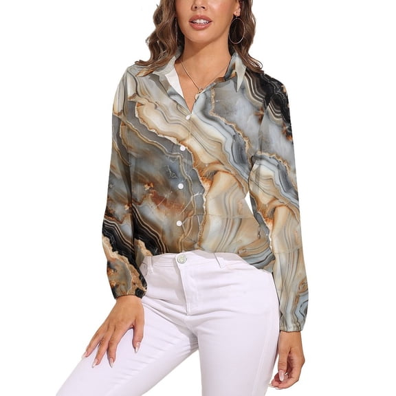 Marble Texture Long Sleeve Blouse Woman Streetwear Casual Shirts Summer Oversize Woman Streetwear Clothing Birthday Present