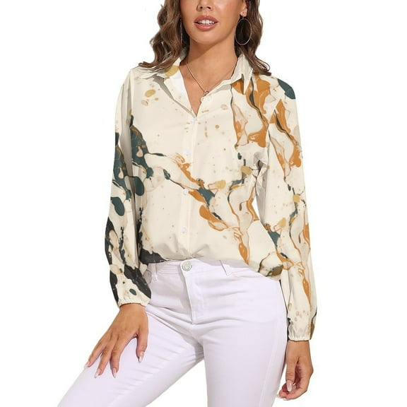 Marble Texture Long Sleeve Blouse Woman Streetwear Casual Shirts Summer Oversize Woman Streetwear Clothing Birthday Present