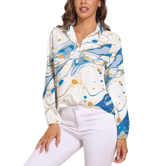 Marble Texture Long Sleeve Blouse Woman Streetwear Casual Shirts Summer Oversize Woman Streetwear Clothing Birthday Present