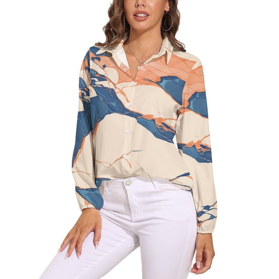 Marble Texture Long Sleeve Blouse Woman Streetwear Casual Shirts Summer Oversize Woman Streetwear Clothing Birthday Present