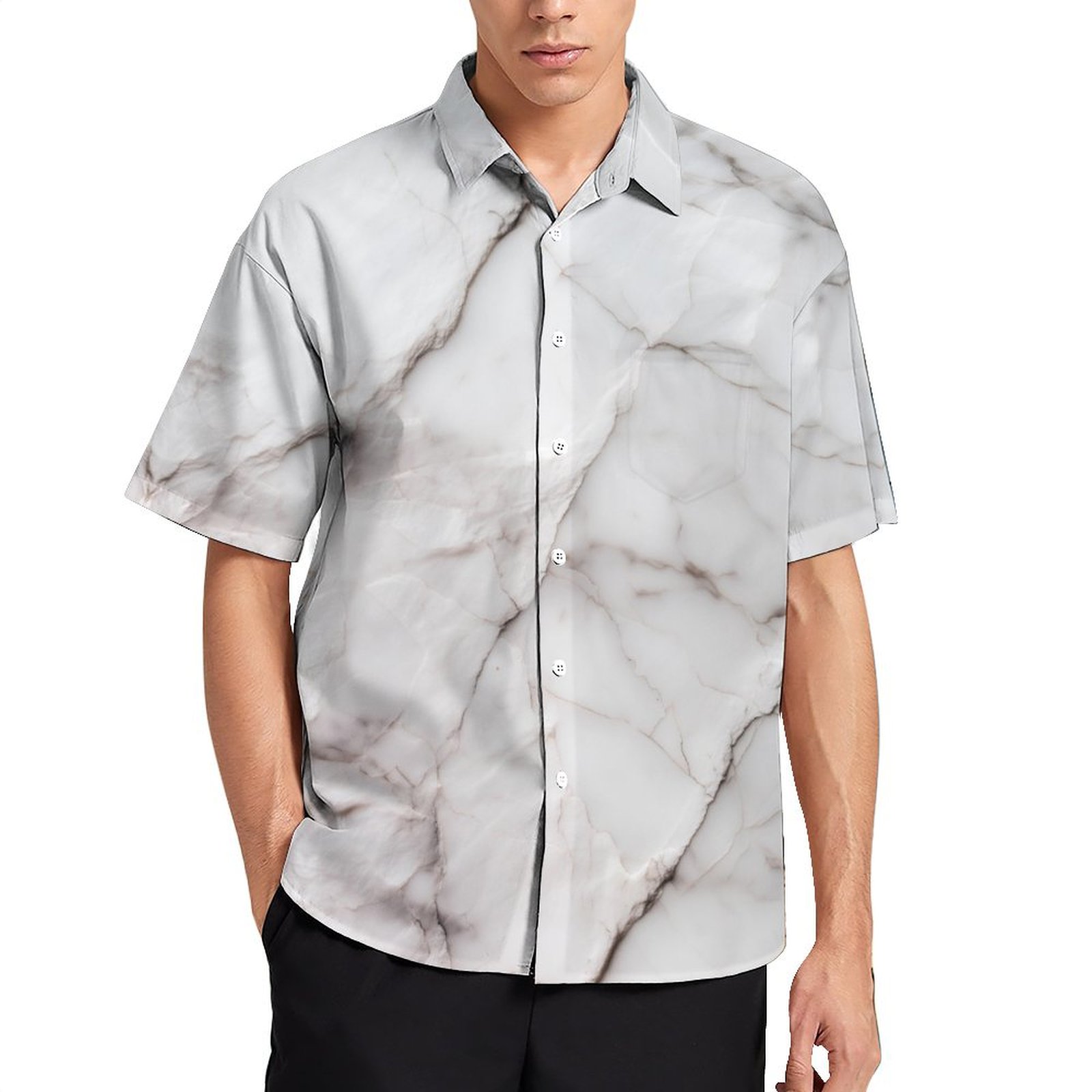 Mens Abstract Marble Print Short Sleeve Shirt – Casual Button-Up Summer Shirt Modern Fit