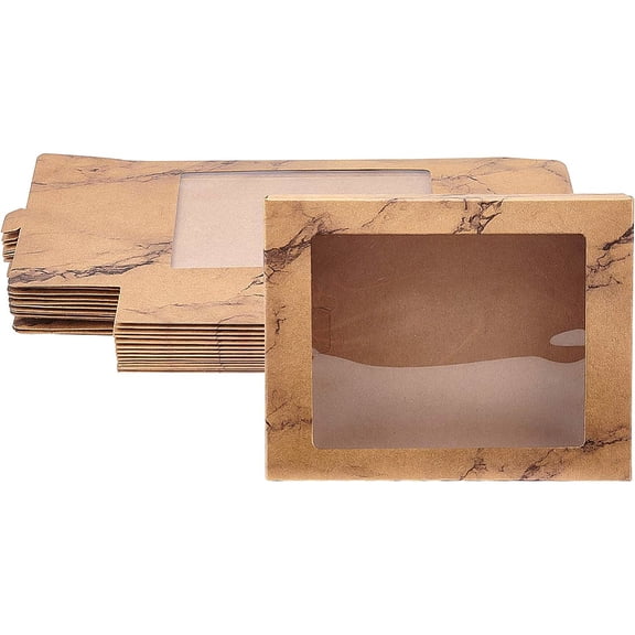 Marble Texture Pattern Paper Gift Boxes with Clear Window Packaging Boxes BurlyWood Box: 17.5x13.5x3.5cm Unfold: 29x17x0.1cm Diy