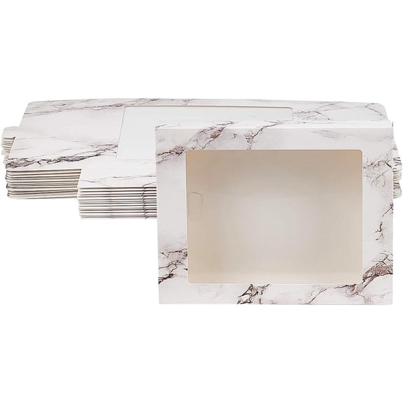 Marble Texture Pattern Paper Gift Boxes with Clear Window Packaging Boxes White Box: 17.5x13.5x3.5cm Unfold: 29x17x0.1cm
