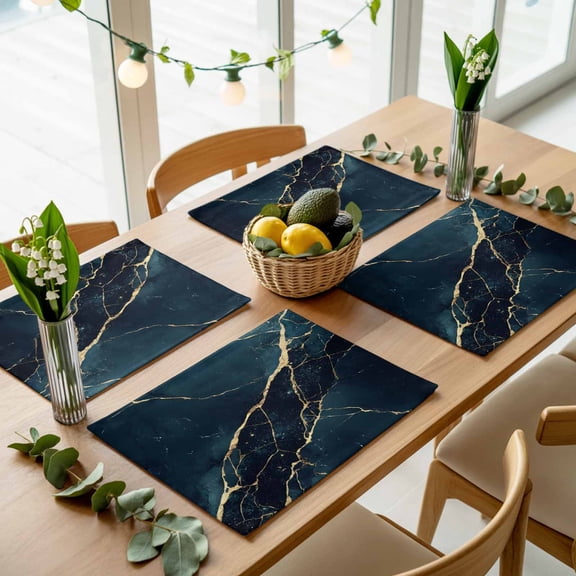 Marble Texture Pattern Placemats Set of 4,Wipeable Washable Table Mats for Dining Tables, Gold Geometric Line Place Mats for Kitchen Event Party Tabletop Decor