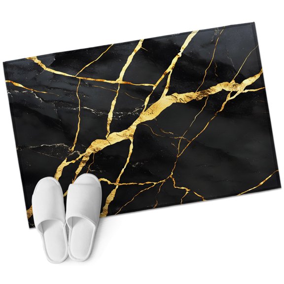 Marble Texture Rectangle Area Rug 2x3ft Modern Black Golden Ripple Effect Washable Rugs for Living Room, Non Slip Soft Carpet for Bedroom Entryway Dining Room