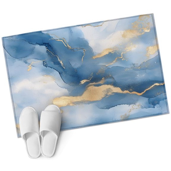 Marble Texture Rectangle Area Rug 2x3ft Modern Gold Blue Ripple Effect Washable Rugs for Living Room, Non Slip Soft Carpet for Bedroom Entryway Dining Room