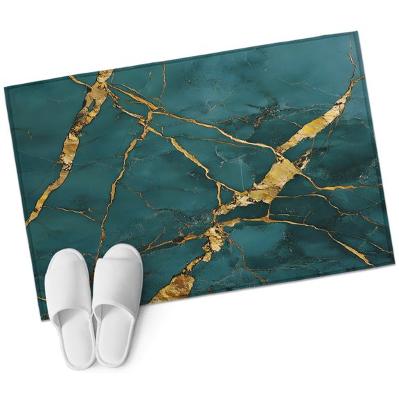 Marble Texture Rectangle Area Rug 2x3ft Modern Green Golden Ripple Effect Washable Rugs for Living Room, Non Slip Soft Carpet for Bedroom Entryway Dining Room
