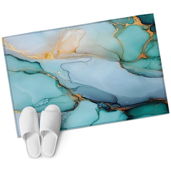 Marble Texture Rectangle Area Rug 2x3ft Teal Blue Gold Gradient Crack Modern Washable Rugs for Living Room, Non Slip Soft Carpet for Bedroom Entryway Dining Room