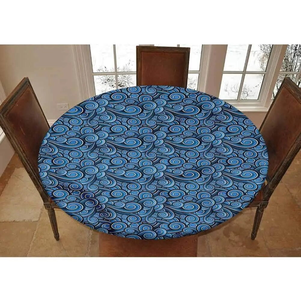 Marble Texture Round Fitted Tablecloth Elastic Table Cover Waterproof