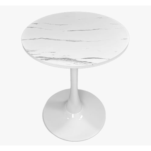 Marble Texture Round Table, Modern Dining Table, Mdf Top And Steel Base Tulip Kitchen Table, Mid Century Coffee Table For Living Room 24 Inch