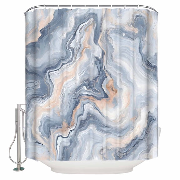 Marble Texture Shower Curtain, 60" x 72", Elegant Blue Gray Tone Water Effect Waterproof Bathroom Curtain Washable Shower Curtain Set with 12 Hooks