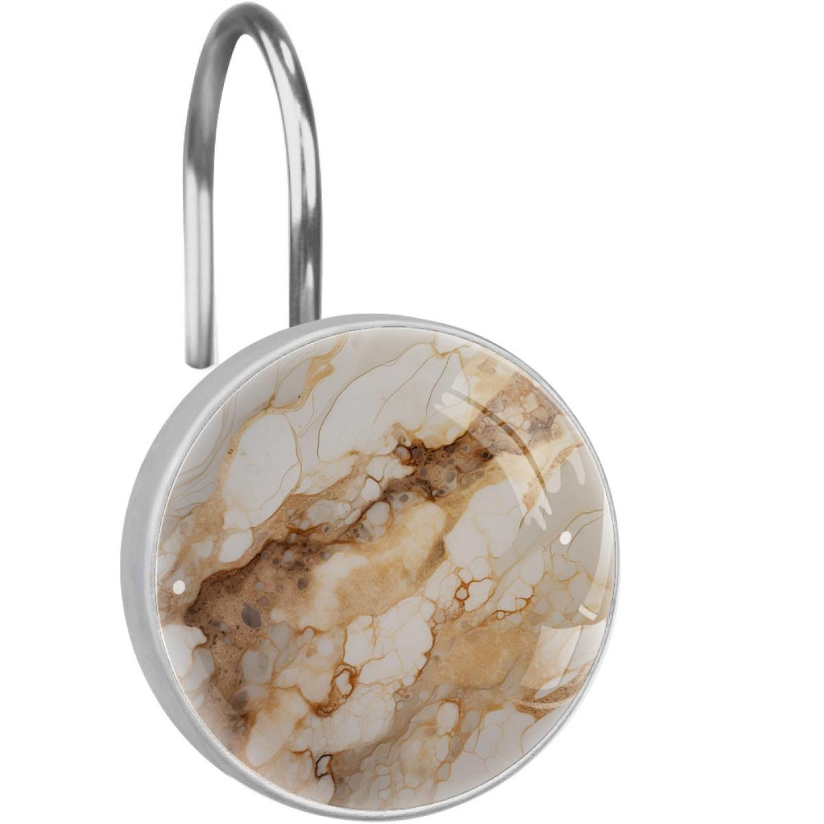 Marble Texture Shower Curtain Hooks （Set of 12） for Home Hotel Shower Rods Bathroom Crystal Glass Print Stainless Steel Round Curtain Hooks
