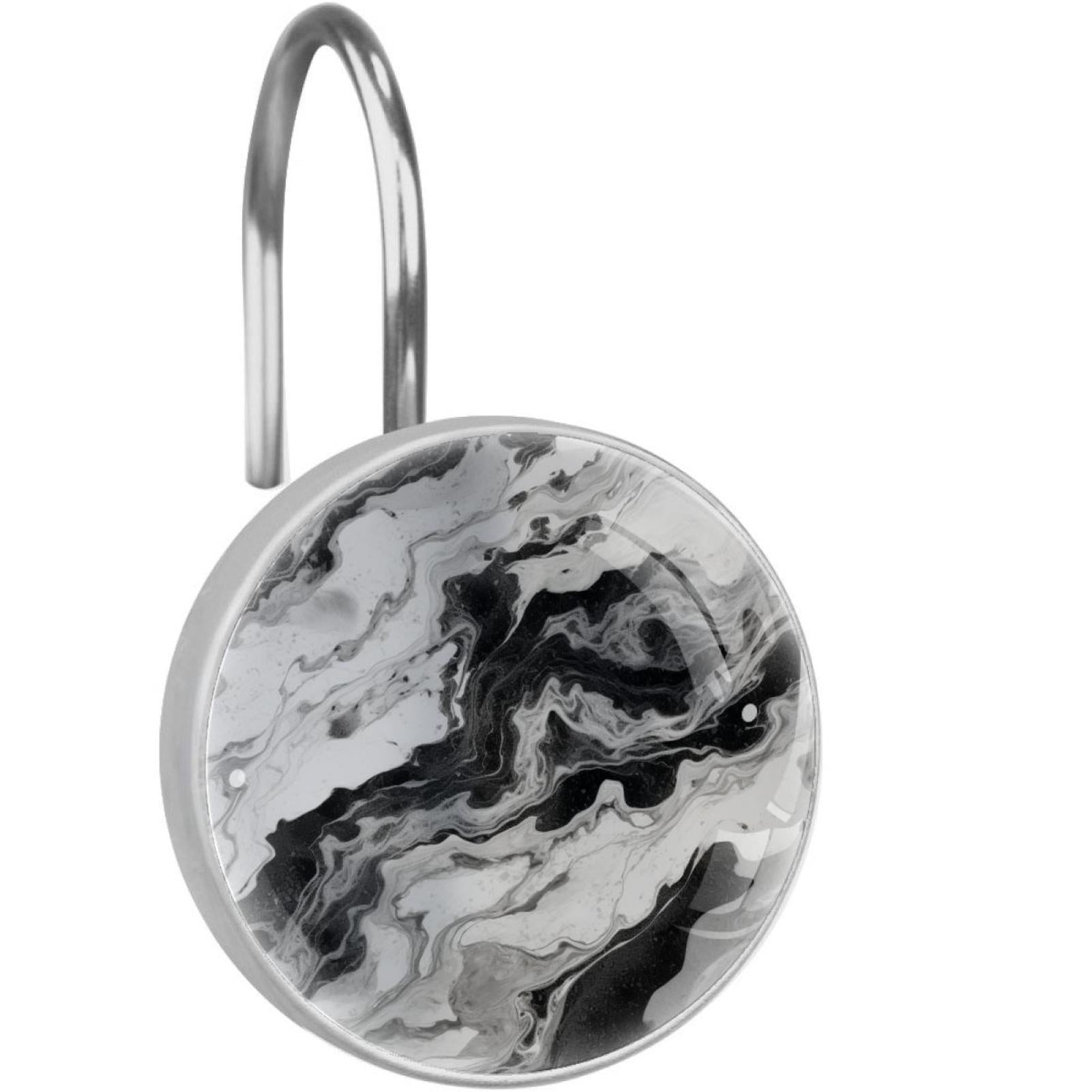 Marble Texture Shower Curtain Hooks （Set of 12） for Home Hotel Shower Rods Bathroom Crystal Glass Print Stainless Steel Round Curtain Hooks