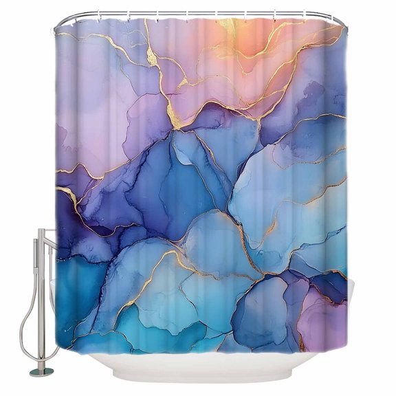 Marble Texture Shower Curtain Set ,Waterproof Fabric Shower Curtains Colorful Pink Blue Gold Abstract Modern Shower Curtains for Bathroom,Bathroom Decor 36"x72"