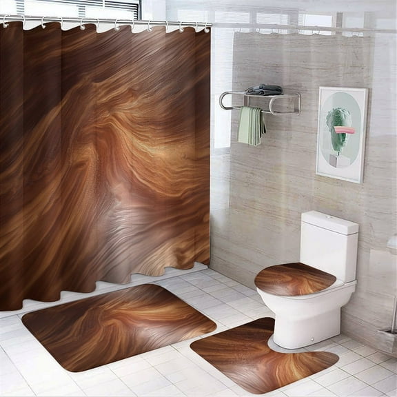 Marble Texture Shower Curtain Sets with Non-Slip Rug, Toilet Lid Cover And Bath Mat，Shower Curtain Sets with 12 Hooks, Shower Curtain for Bathroom Set Decor