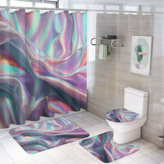 Marble Texture Shower Curtain Sets with Non-Slip Rug, Toilet Lid Cover And Bath Mat，Shower Curtain Sets with 12 Hooks, Shower Curtain for Bathroom Set Decor