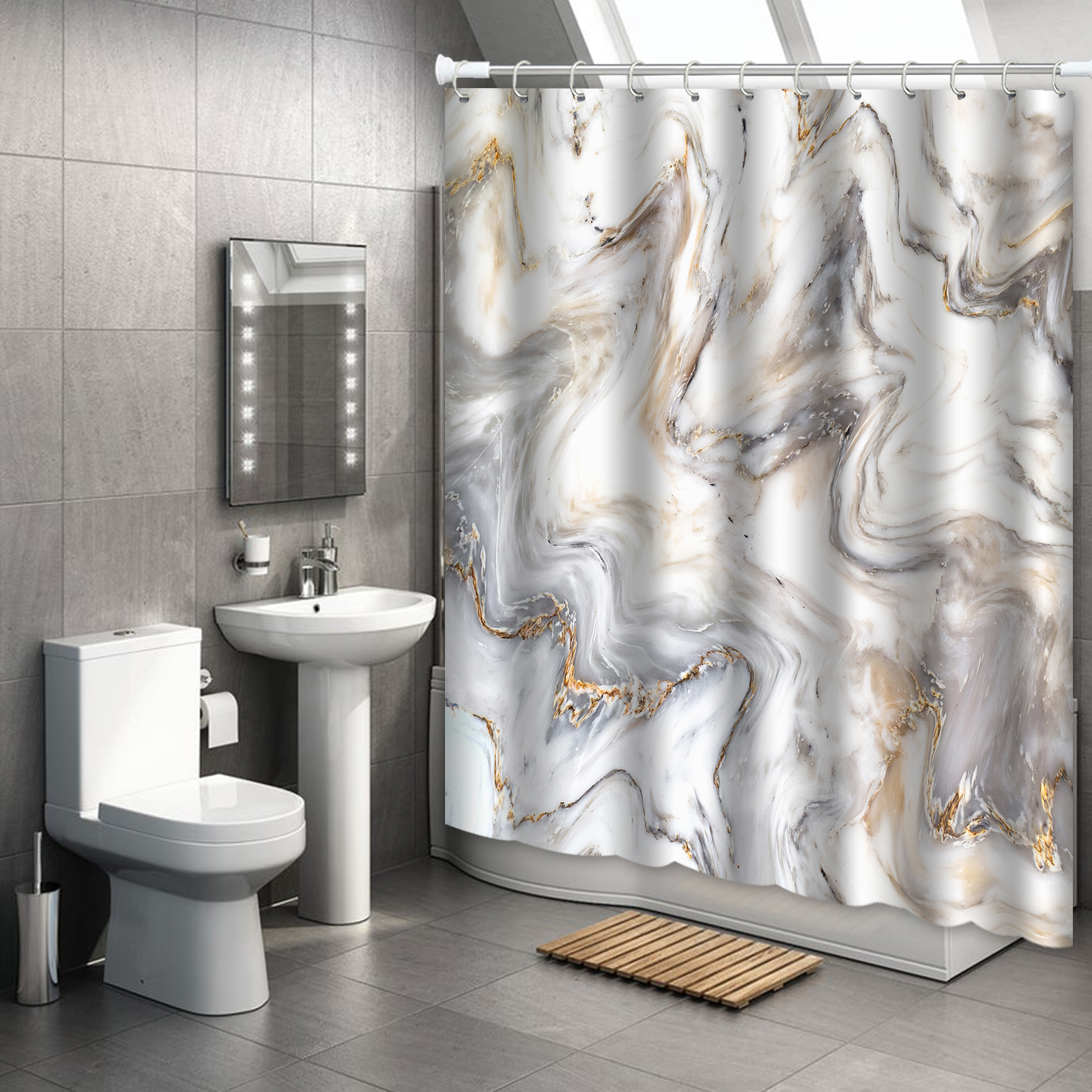 Marble Texture Shower Curtain, Single Piece 71 x 71inch, Contemporary ...