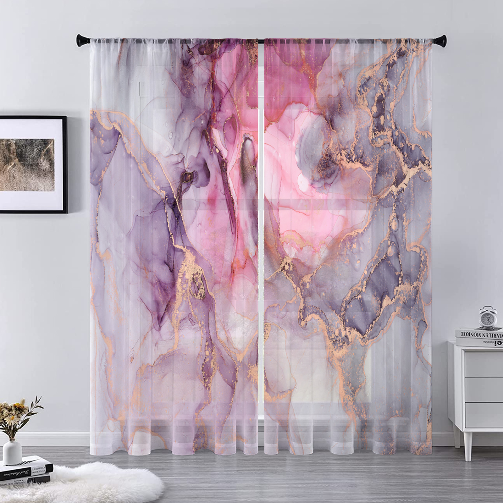Transparent Rations Marble Texture Simple Gradient Tulle Curtains for Living Room Bedroom ...