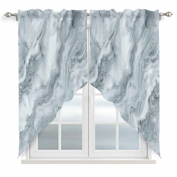Marble Texture Swag Valances for Windows 2 Pack Abstract Grey White Gradient Art Swag Kitchen Curtains 36 Inches Long Rod Pocket Short Window Treatment for Kitchen Bathroom 36"x36"