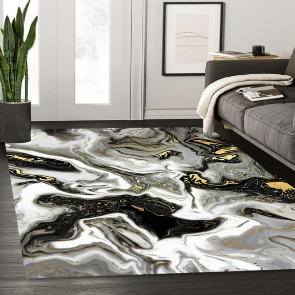 Marble Texture Swirl Pattern Black Grey Gold Modern Abstract Rugs For Bedroom Livingroom Non Shedding Soft Arti Diningroom Office Carpet Indoor Runner Mats 3x4ft