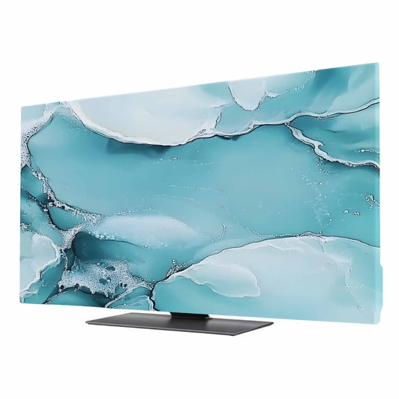 Marble Texture TV Dust Cover 24 Inch, Blue White Cloudy Metallic Pattern Computer Monitor Cover Dustproof Stretchable Indoor TV Screen Protector for LED LCD Universal Monitors
