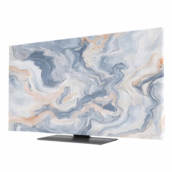 Marble Texture TV Dust Cover 24 Inch, Elegant Gray Blue Tone Vortex Effect Computer Monitor Cover Dustproof Stretchable Indoor TV Screen Protector for LED LCD Universal Monitors