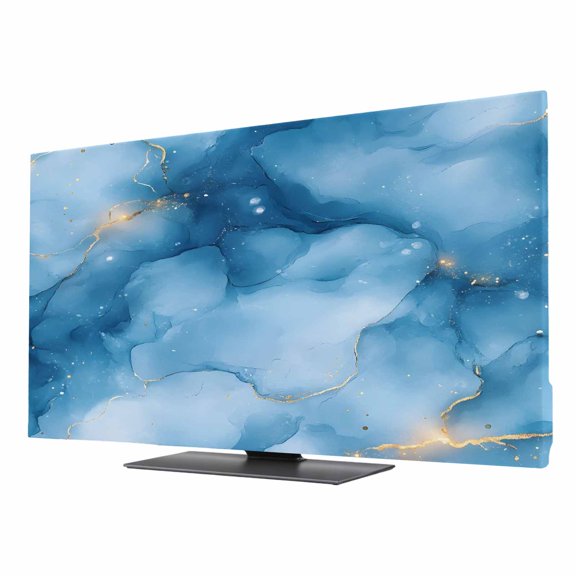 Marble Texture TV Dust Cover 40 Inch, Blue Gold Crack Abstract Gradient Art Computer Monitor Cover Dustproof Stretchable Indoor TV Screen Protector for LED LCD Universal Monitors