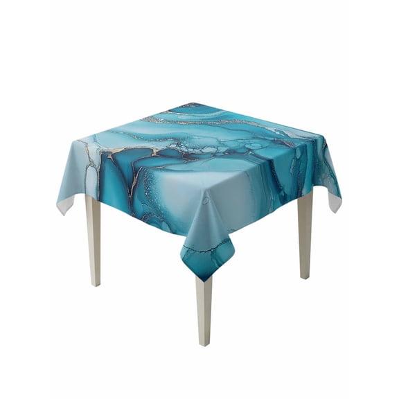 Marble Texture Table Cloth 60x60 Inch Square, Sage Green Sliver Shinny Modern Abstract Waterproof Tablecloth Washable Table Cover for Party Picnic Dinner Decor