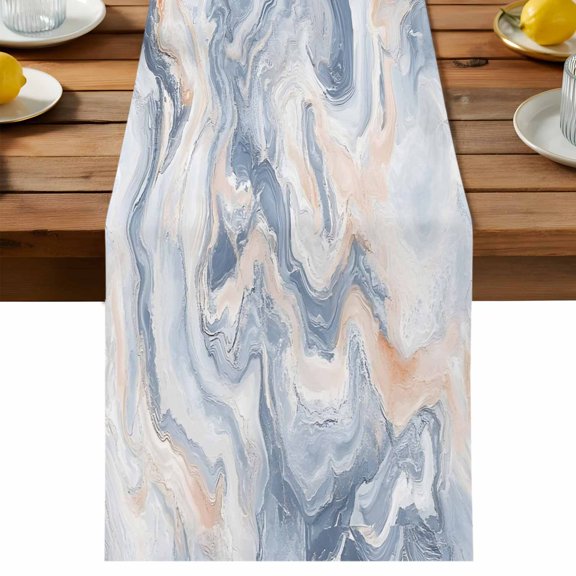 Marble Texture Table Runner, Elegant Gray Blue Tone Vortex Effect Cotton Linen Table Cloth, Tablerunner for Kitchen Dining Party Wedding Home Decor 13x48 Inch